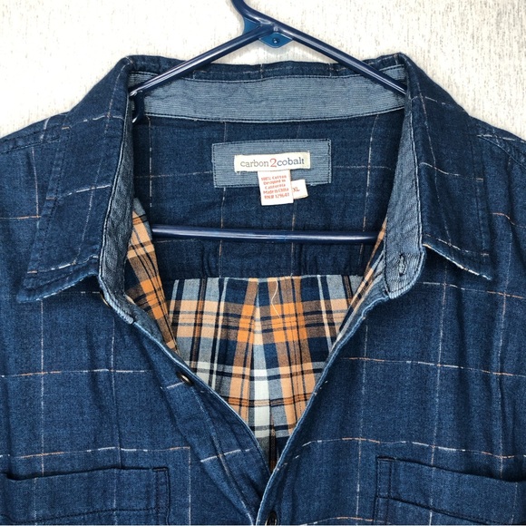Carbon 2 Cobalt Double Cloth Shirt Men XL Blue Windowpane Button Up Plaid Lining - Picture 3 of 15